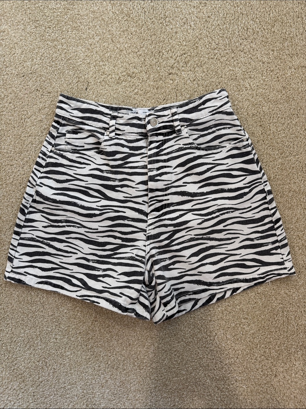Zara Zebra-Print High-Rise Denim Shorts